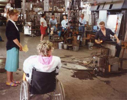 Disabled Traveler Nancy Berger visits Orrefors, Sweden in 1990